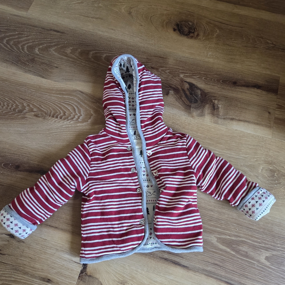 Burt's Bees Baby Red and White Striped Hooded Jacket